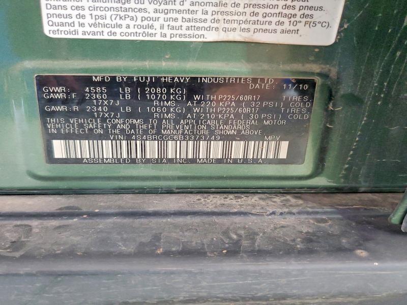 Продажа на аукционе авто 2011 Subaru Outback, vin: 4S4BRCGC6B3373749, номер лота: 62257706