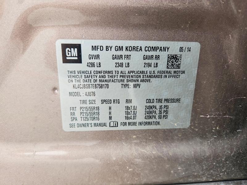 60525486 :رقم المزاد ، KL4CJBSB7EB758170 vin ، 2014 Buick Encore مزاد بيع