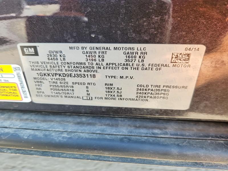 Aukcja sprzedaży 2014 Gmc Acadia, vin: 1GKKVPKD9EJ353118, numer aukcji: 62858956