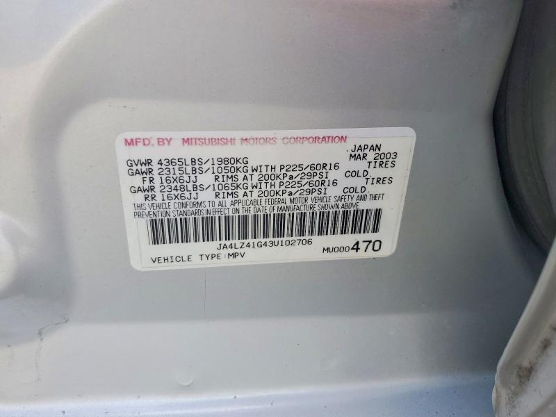 2003 Mitsubishi Outlander მანქანა იყიდება აუქციონზე, vin: JA4LZ41G43U102706, აუქციონის ნომერი: 59694426