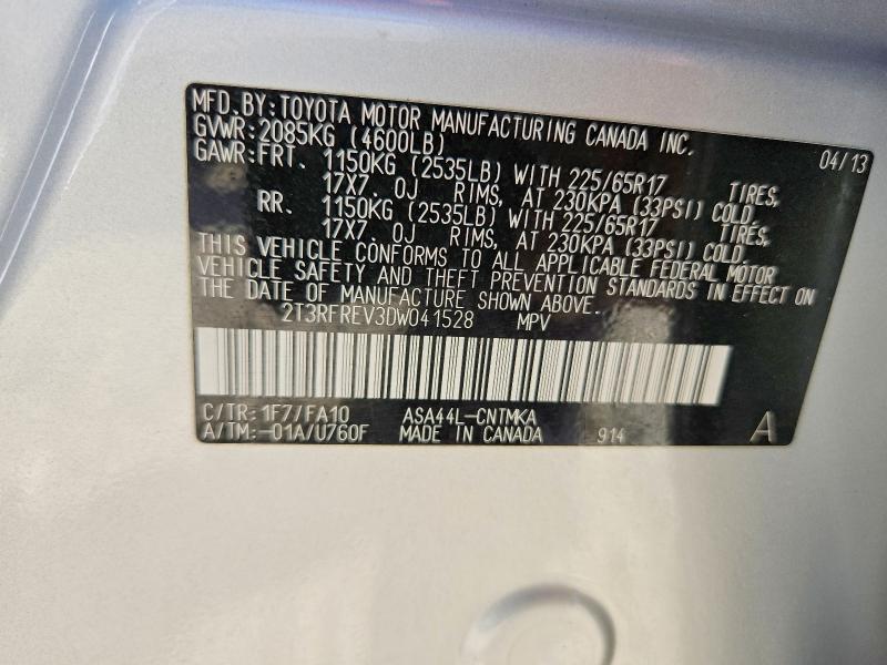 Продаж на аукціоні авто 2013 Toyota Rav4, vin: 2T3RFREV3DW041528, номер лоту: 61382096