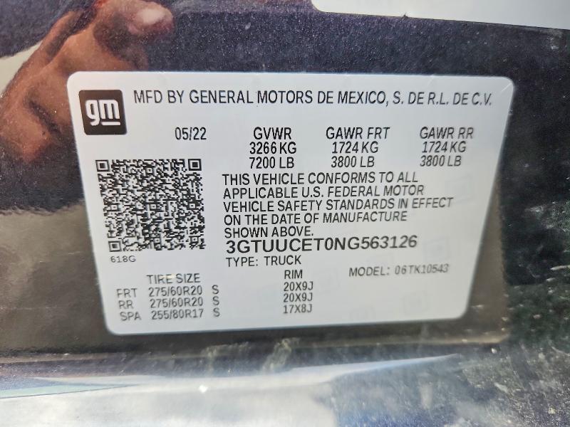 Aukcja sprzedaży 2022 Gmc Sierra, vin: 3GTUUCET0NG563126, numer aukcji: 59706976