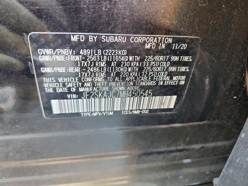 Продажа на аукционе авто 2021 Subaru Forester, vin: JF2SKAJC7MH450545, номер лота: 63225766