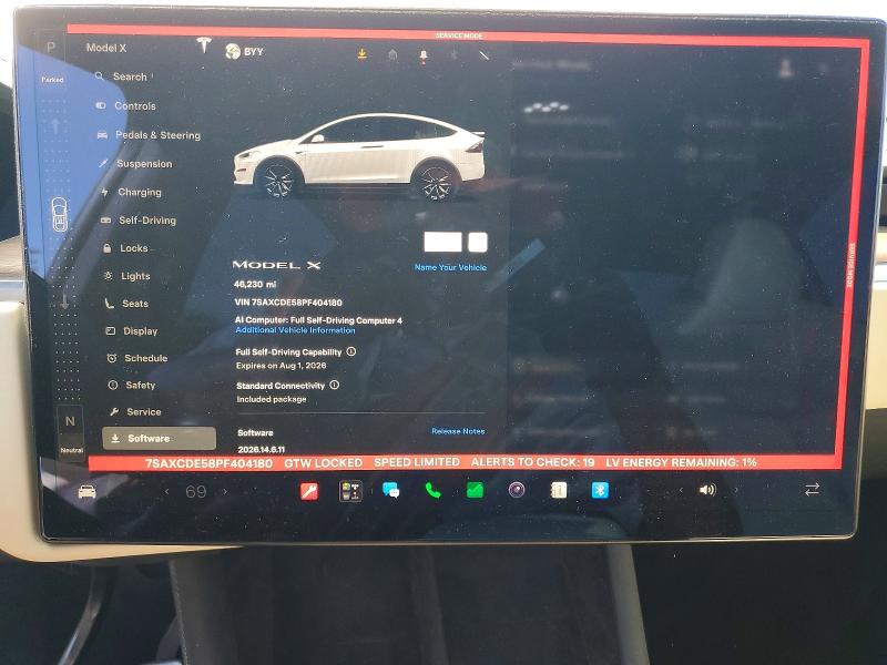 61587186 :رقم المزاد ، 7SAXCDE58PF404180 vin ، 2023 Tesla Model X مزاد بيع