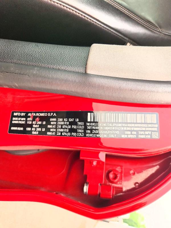 Aukcja sprzedaży 2018 Alfa Romeo Stelvio, vin: ZASFAKANXJ7B76745, numer aukcji: 61469016