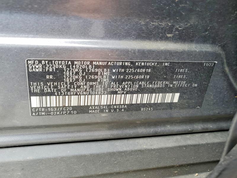 Aukcja sprzedaży 2022 Toyota Rav4, vin: 4T3T6RFV6NU104823, numer aukcji: 62835056