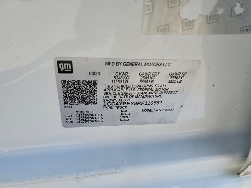 2024 Chevrolet Silverado მანქანა იყიდება აუქციონზე, vin: 1GC4YPEY8RF110581, აუქციონის ნომერი: 62579616