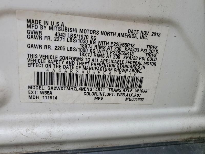 Aukcja sprzedaży 2014 Mitsubishi Outlander Sport, vin: 4A4AR3AU6EE016316, numer aukcji: 60080426