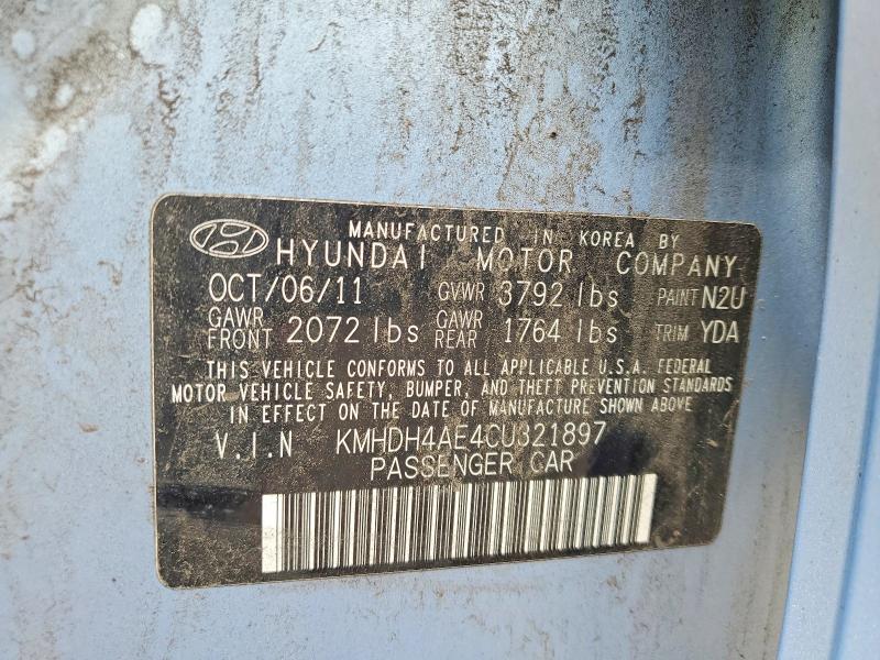 2012 Hyundai Elantra მანქანა იყიდება აუქციონზე, vin: KMHDH4AE4CU321897, აუქციონის ნომერი: 60800636
