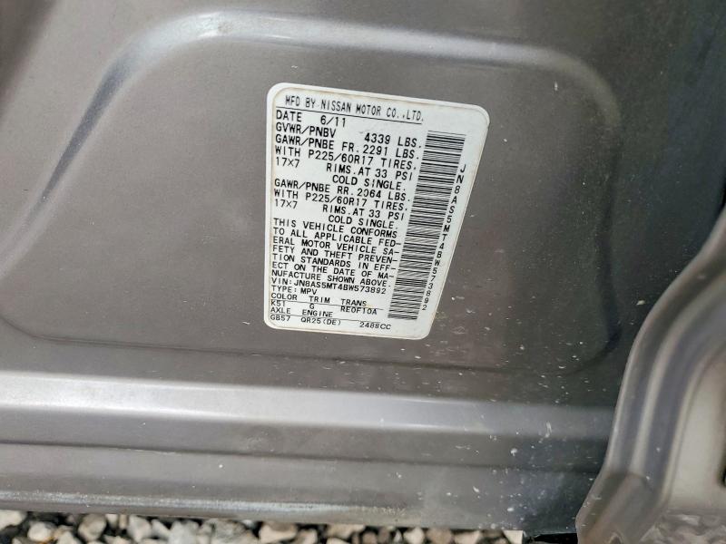 2011 Nissan Rogue მანქანა იყიდება აუქციონზე, vin: JN8AS5MT4BW573892, აუქციონის ნომერი: 62353816