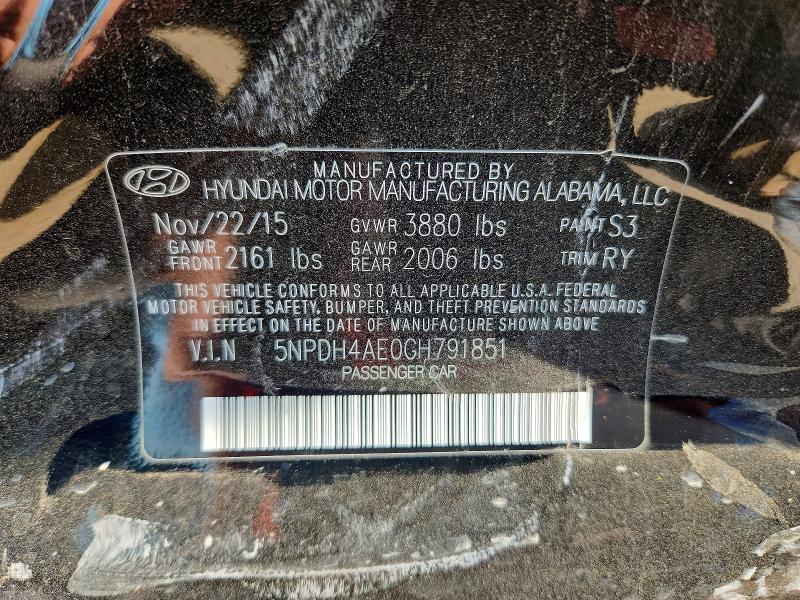 Продаж на аукціоні авто 2016 Hyundai Elantra, vin: 5NPDH4AE0GH791851, номер лоту: 59340856
