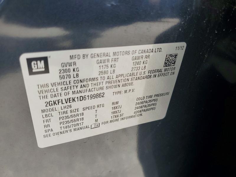 Aukcja sprzedaży 2013 Gmc Terrain, vin: 2GKFLVEK1D6199862, numer aukcji: 59837436