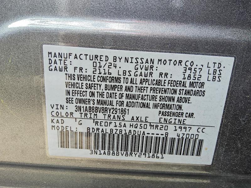 2024 Nissan Sentra მანქანა იყიდება აუქციონზე, vin: 3N1AB8BV8RY291861, აუქციონის ნომერი: 59310216