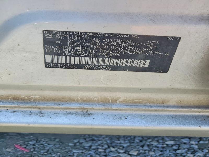 Продажа на аукционе авто 2012 Toyota Rav4, vin: 2T3BF4DV1CW251839, номер лота: 60982326