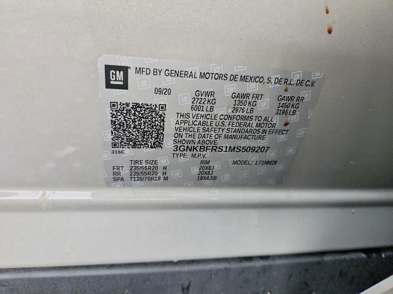 2021 Chevrolet Blazer მანქანა იყიდება აუქციონზე, vin: 3GNKBFRS1MS509207, აუქციონის ნომერი: 59968726