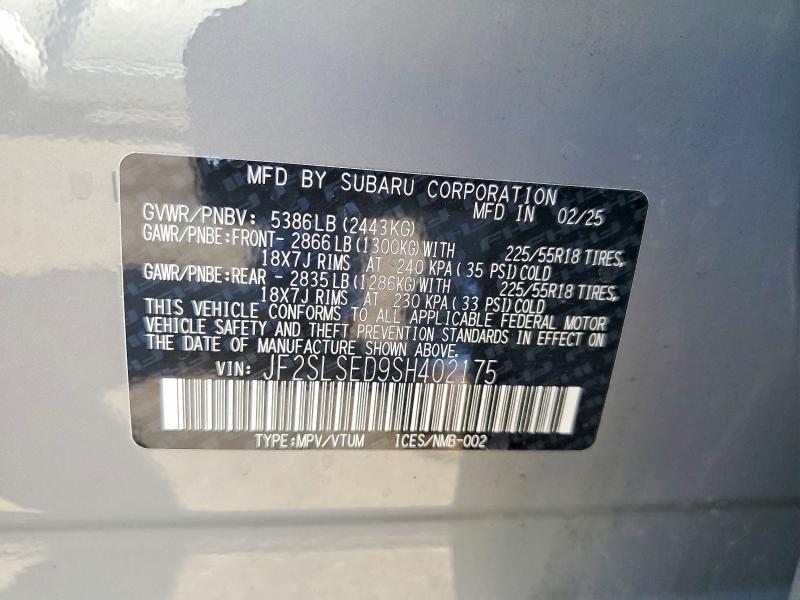 Aukcja sprzedaży 2025 Subaru Forester, vin: JF2SLSED9SH402175, numer aukcji: 62784516