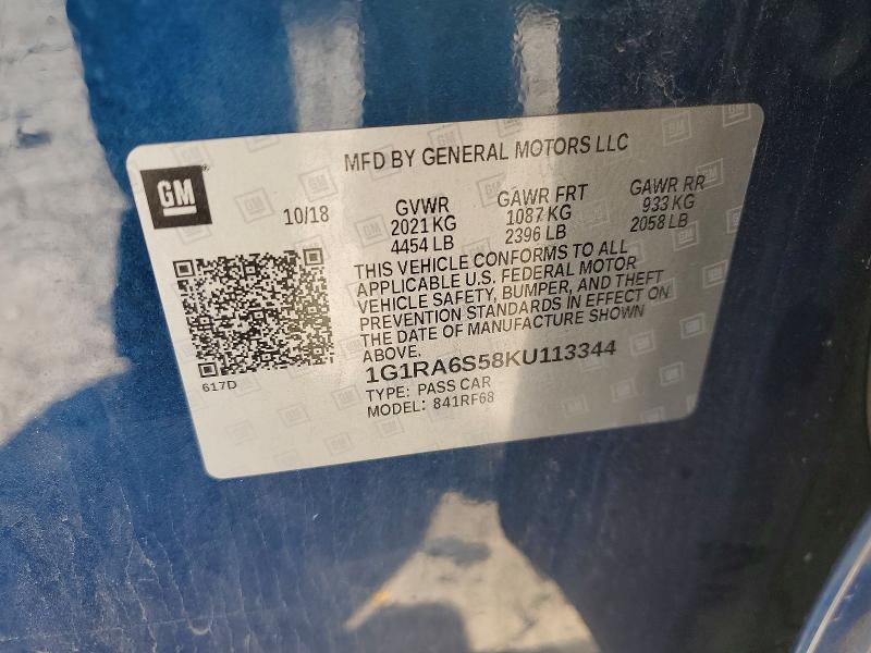 60415096 :رقم المزاد ، 1G1RA6S58KU113344 vin ، 2019 Chevrolet Volt مزاد بيع