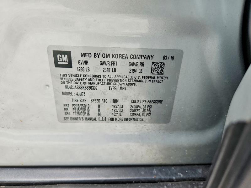 60687036 :رقم المزاد ، KL4CJASB8KB886309 vin ، 2019 Buick Encore مزاد بيع