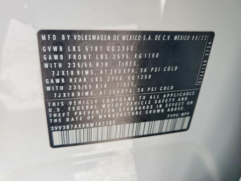 Продажа на аукционе авто 2022 Volkswagen Tiguan, vin: 3VV3B7AX8NM167143, номер лота: 62065016