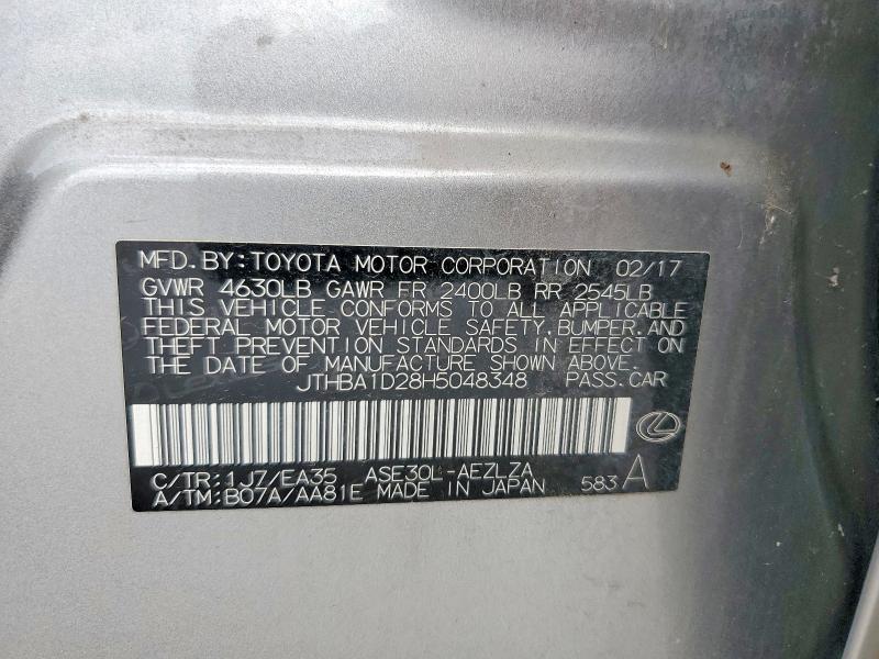 2017 Lexus Is მანქანა იყიდება აუქციონზე, vin: JTHBA1D28H5048348, აუქციონის ნომერი: 61719886