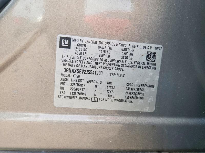 Продажа на аукционе авто 2018 Chevrolet Equinox, vin: 3GNAXSEV2JS541908, номер лота: 60652126