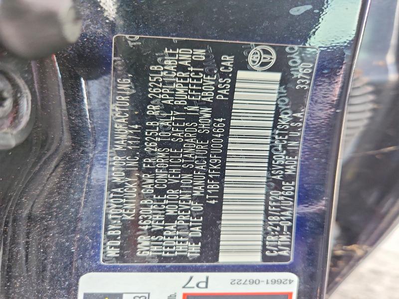Продажа на аукционе авто 2015 Toyota Camry, vin: 4T1BF1FK9FU004664, номер лота: 61399956