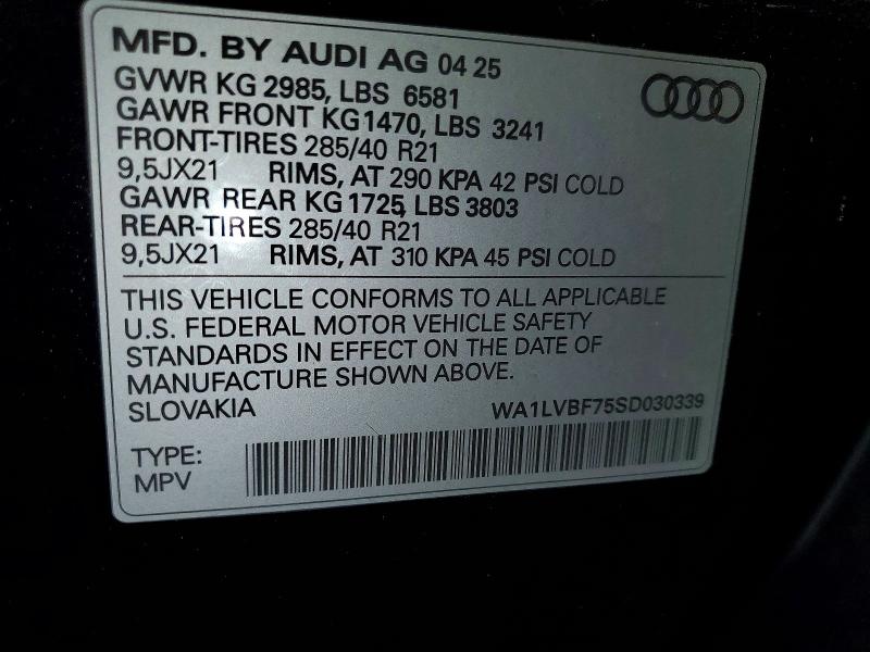 2025 Audi Q7 მანქანა იყიდება აუქციონზე, vin: WA1LVBF75SD030339, აუქციონის ნომერი: 62129676