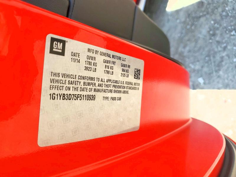 2015 Chevrolet Corvette მანქანა იყიდება აუქციონზე, vin: 1G1YB3D75F5110939, აუქციონის ნომერი: 60624916