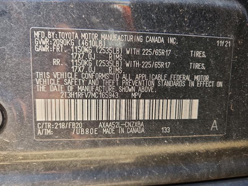 Продажа на аукционе авто 2021 Toyota Rav4, vin: 2T3H1RFV7MC165943, номер лота: 60524046