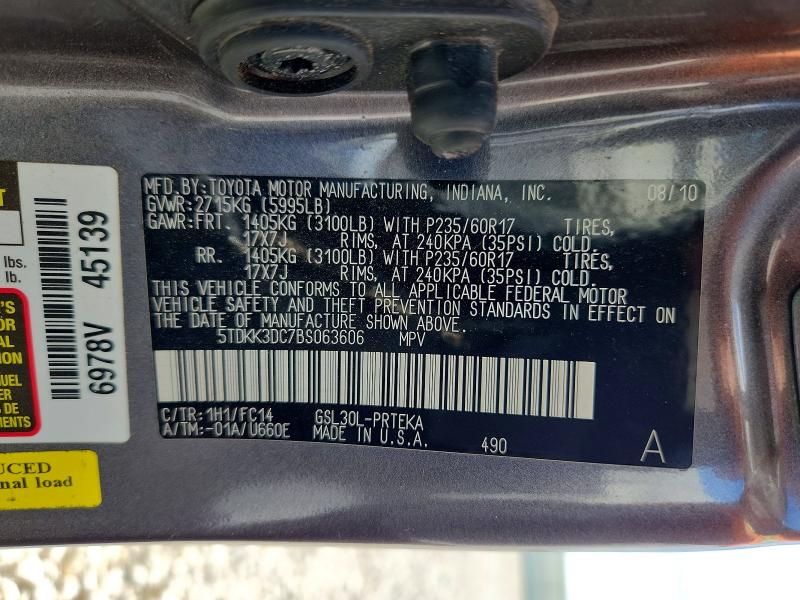 Продажа на аукционе авто 2011 Toyota Sienna, vin: 5TDKK3DC7BS063606, номер лота: 60630916