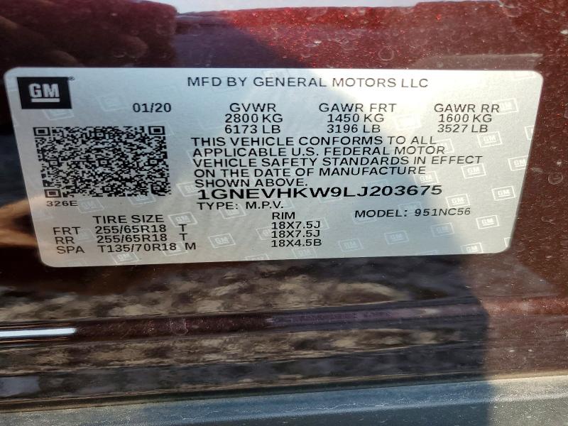 Auction sale of the 2020 Chevrolet Traverse, vin: 1GNEVHKW9LJ203675, lot number: 61444666