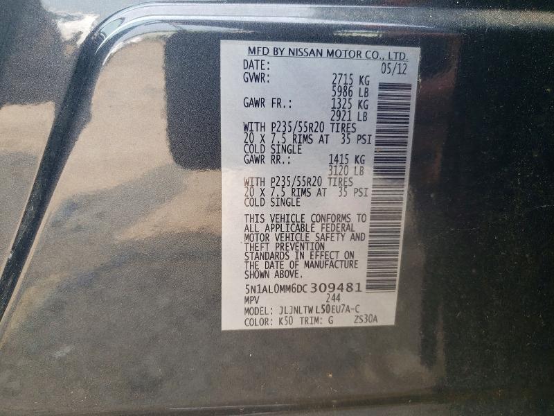 61194586 :رقم المزاد ، 5N1AL0MM6DC309481 vin ، 2013 Infiniti Jx35 مزاد بيع