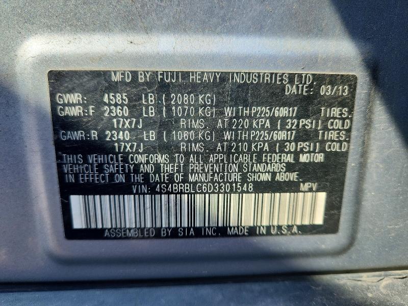 59605976 :رقم المزاد ، 4S4BRBLC6D3301548 vin ، 2013 Subaru Outback مزاد بيع