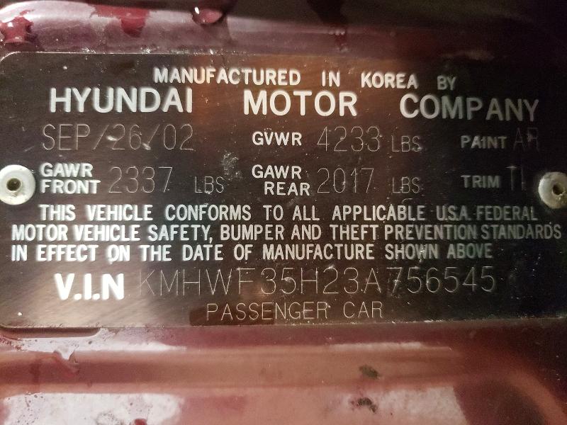 Продажа на аукционе авто 2003 Hyundai Sonata, vin: KMHWF35H23A756545, номер лота: 59101986