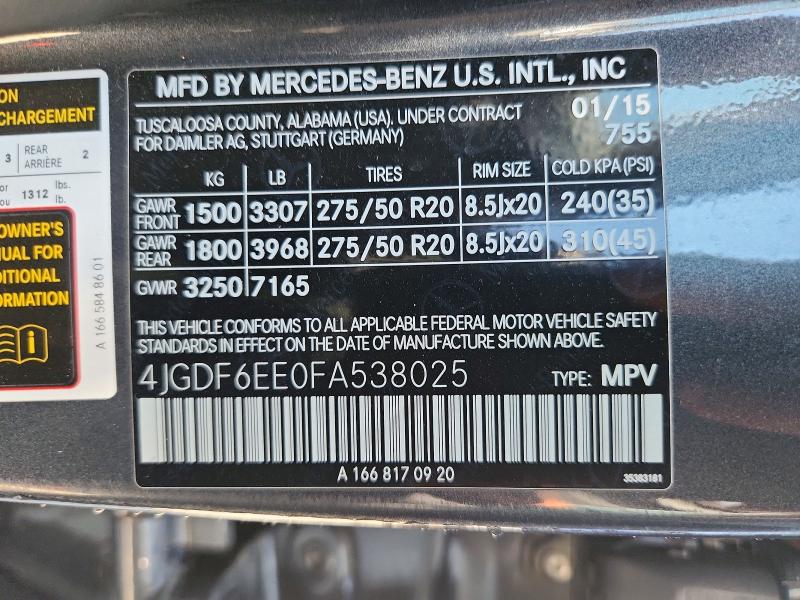 2015 Mercedes-benz Gl მანქანა იყიდება აუქციონზე, vin: 4JGDF6EE0FA538025, აუქციონის ნომერი: 61017806