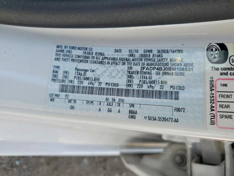 Продаж на аукціоні авто 2011 Ford Fiesta, vin: 3FADP4BJ0BM106531, номер лоту: 61565036