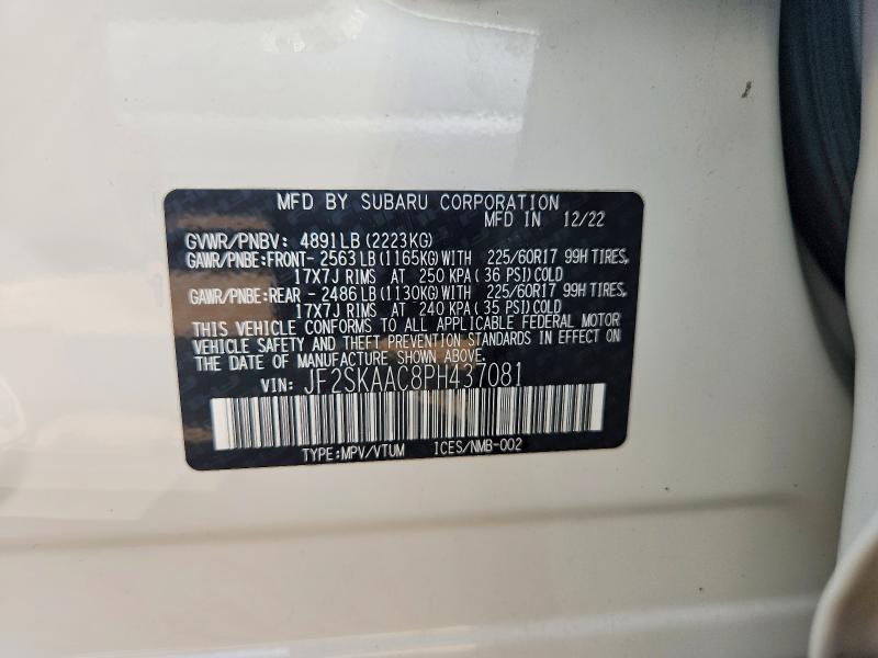 2023 Subaru Forester მანქანა იყიდება აუქციონზე, vin: JF2SKAAC8PH437081, აუქციონის ნომერი: 61010576