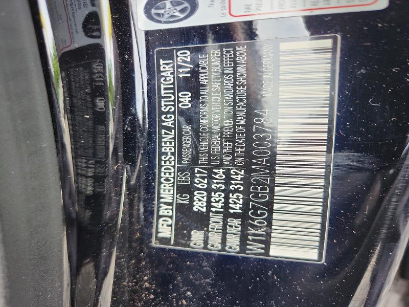 58364926 :رقم المزاد ، W1K6G7GB2MA003784 vin ، 2021 Mercedes-benz S مزاد بيع