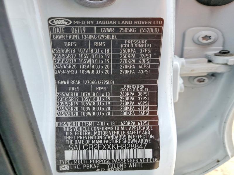 Aukcja sprzedaży 2019 Land Rover Discovery Sport, vin: SALCR2FXXKH828847, numer aukcji: 60930706