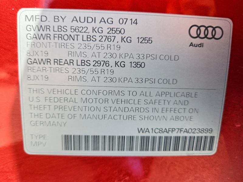 Aukcja sprzedaży 2015 Audi Q5, vin: WA1C8AFP7FA023899, numer aukcji: 61739036