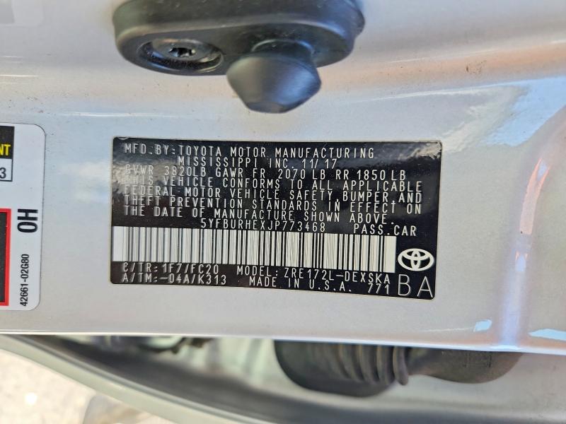 Продаж на аукціоні авто 2018 Toyota Corolla, vin: 5YFBURHEXJP773468, номер лоту: 60688236