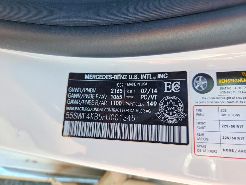 58992746 :رقم المزاد ، 55SWF4KB5FU001345 vin ، 2015 Mercedes-benz C مزاد بيع