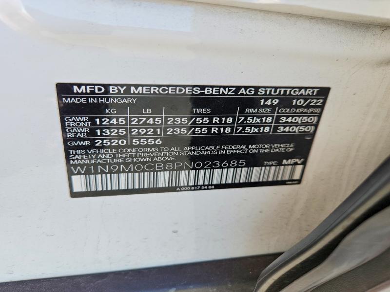 2023 Mercedes-benz Eqb მანქანა იყიდება აუქციონზე, vin: W1N9M0CB8PN023685, აუქციონის ნომერი: 62994816