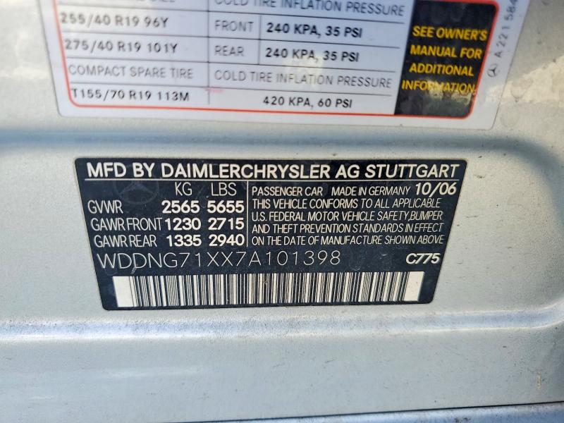 Auction sale of the 2007 Mercedes-benz S, vin: WDDNG71XX7A101398, lot number: 62990116