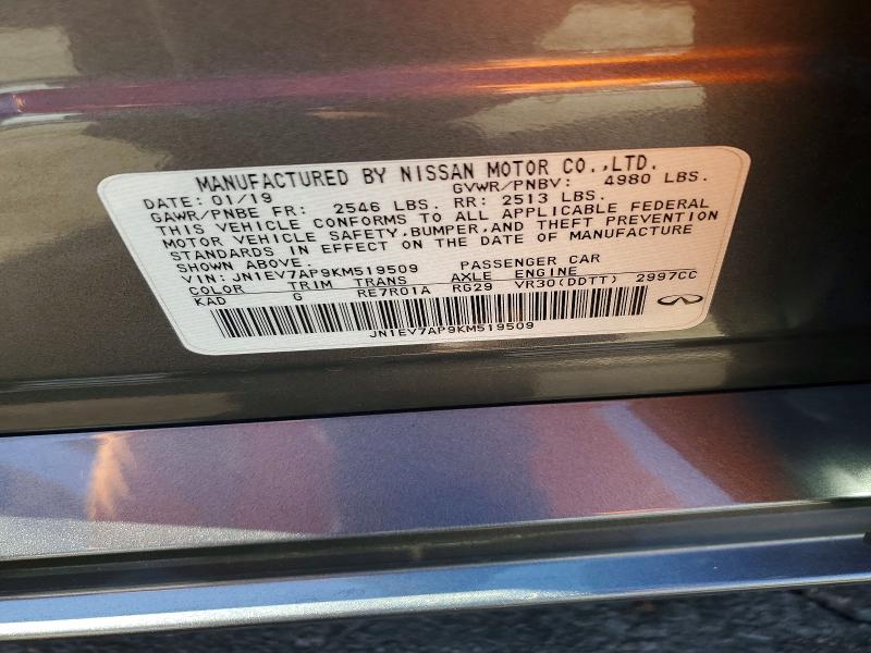 Aukcja sprzedaży 2019 Infiniti Q50, vin: JN1EV7AP9KM519509, numer aukcji: 60138736