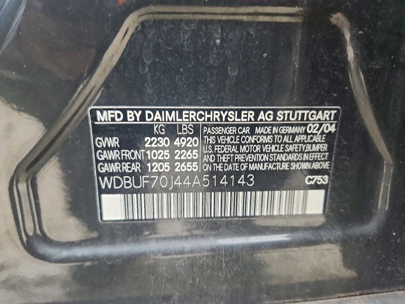 Aukcja sprzedaży 2004 Mercedes-benz E, vin: WDBUF70J44A514143, numer aukcji: 60714456