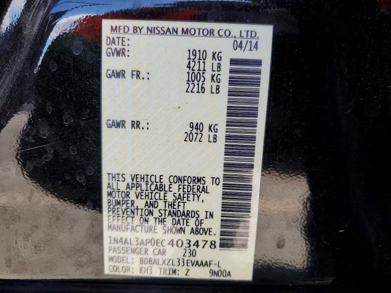 Aukcja sprzedaży 2014 Nissan Altima, vin: 1N4AL3AP0EC403478, numer aukcji: 62346456