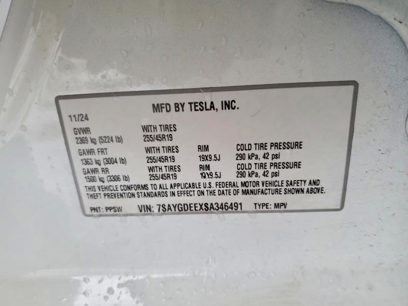 Aukcja sprzedaży 2025 Tesla Model Y, vin: 7SAYGDEEXSA346491, numer aukcji: 59700566