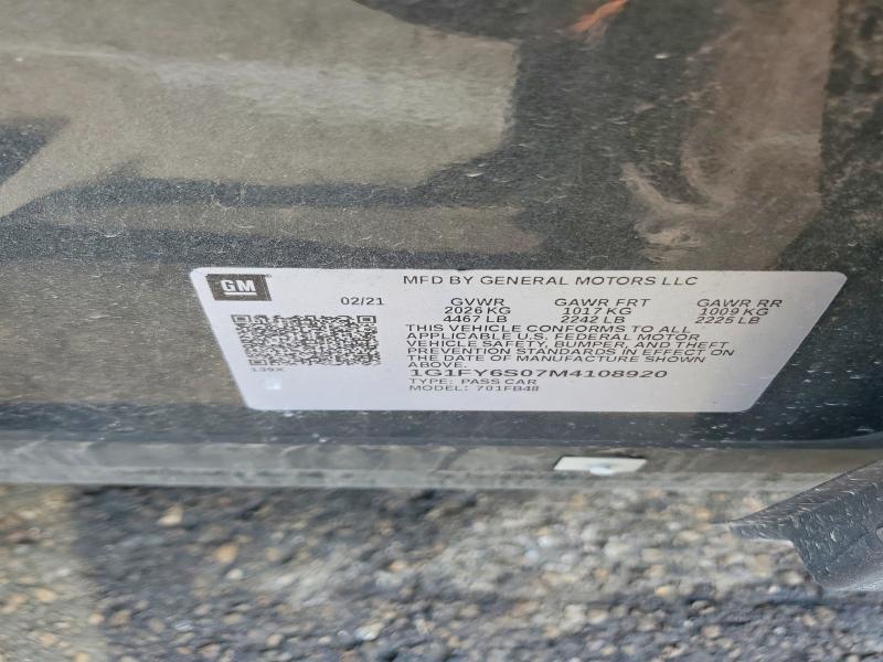 2021 Chevrolet Bolt Ev მანქანა იყიდება აუქციონზე, vin: 1G1FY6S07M4108920, აუქციონის ნომერი: 62350606