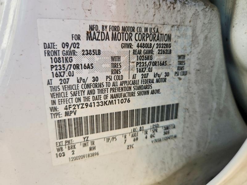 Aukcja sprzedaży 2003 Mazda Tribute, vin: 4F2YZ94133KM11076, numer aukcji: 62500346